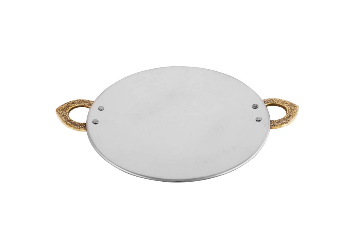 Stainless Steel Matt Finish Tawa Platter with Brass Handle 7"
