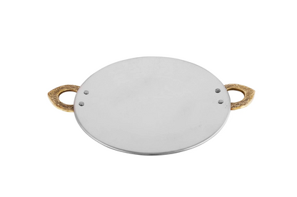 Stainless Steel Matt Finish Tawa Platter with Brass Handle 7"