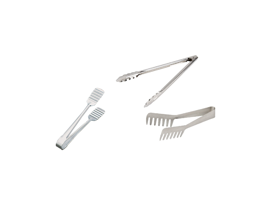 Stainless Steel Tongs Range - Utility, Noodle, and Cake Tong.