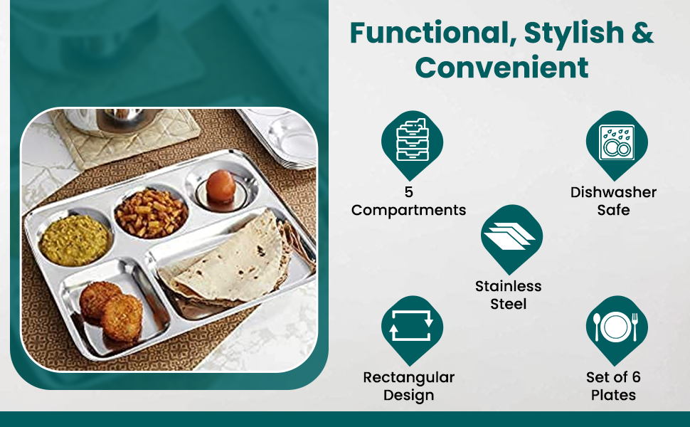 KC Stainless Steel Partition Lunch Plate 5 in1
