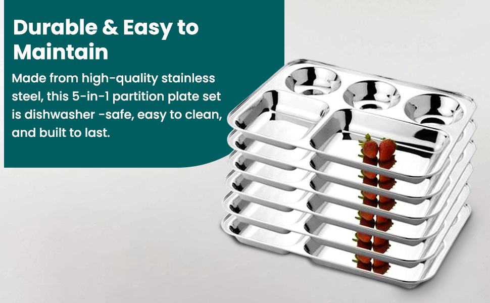 KC Stainless Steel Partition Lunch Plate 5 in1