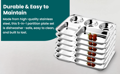 KC Stainless Steel Partition Lunch Plate 5 in1